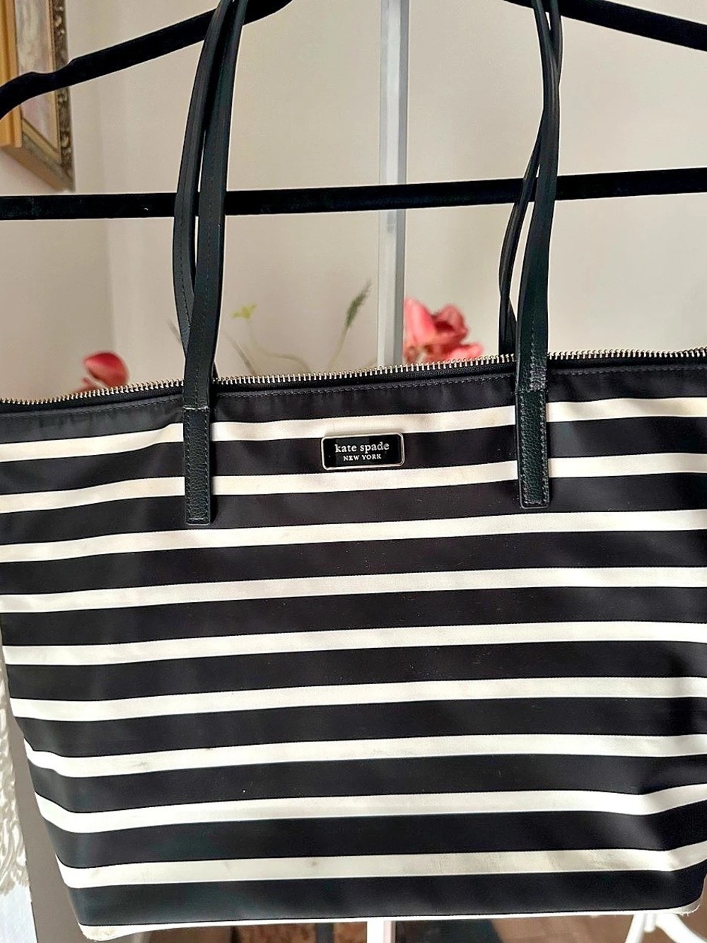 Kate Spade Striped Tote in Black & White